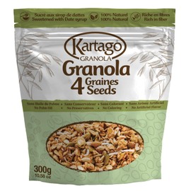 Kartago Granola Cereals 4 Seeds (Chia, Flax, Sesame, Pumpkin), Naturally Sweetened with Date Syrup, Healthy Breakfast, 10.58 oz, (Pack of 2)