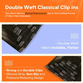 Full Shine Ombre Balayage Clip in Extensions Real Human Hair Color 2/60/2 Blonde Highlights Brown Hair Extensions Clip ins 20 Inch Hairpiece 7Pcs Clip in Real Hair Pieces