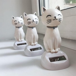 White Cat Solar Powered Decor, Cute Swing Animal Dancing Dolls Car Dashboard Ornament, Solar Shaking Cat Desktop Decoration for Home Office, Decor, Solar Power Kits