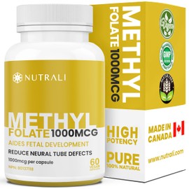 HIGH POTENCY 1000mcg MethylFolate (5-MTHF) Capsules, Improved Cardiovascular Supplement, Aides in Early Fetal Development. Powerful Immune Support, Non-GMO, Vegan, Gluten Free. 60 Capsules. (1 pack)