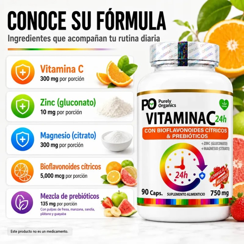 Vitamina C24h De Liberación Prolongada | 90 Cápsulas | Purely