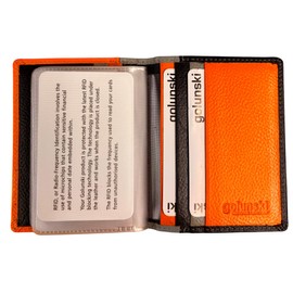 Golunski RFID Protection Real Leather Slim 16 Store Card Holder 889 for Men & Women (Navy, Orange & Grey)