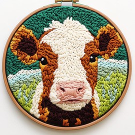 DIY Punch Needle Kits for Beginners Jersey Cow with Hoop Embroidery Punch Needle Starter Craft Set Easy for Adults and Children Festival Gift and Decoration 20x20cm-4