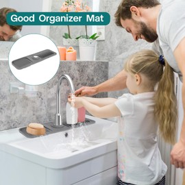 17 Inch Longer Kitchen Sink Splash Guard, 5°Slope Fast Draining Silicone Mat, Sink Faucet Mat for Kitchen Sink Tidy Splash Guard for Kitchen Sink Area Kitchen Faucet Draining Mat