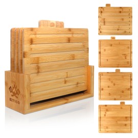 EZTICO Index Cutting Boards Bundle & Kitchen Shears, 4pcs Bamboo Cutting Board Set with Holder and Scissors, tabla de picar cocina, Cutting Board Stand, Smart Chopping Board Organizer