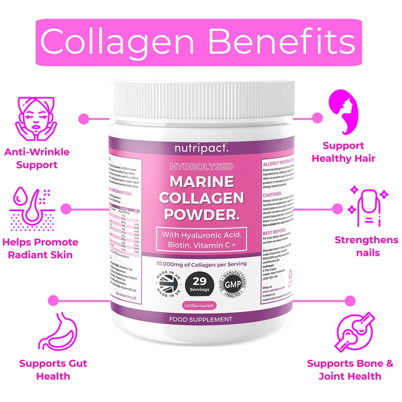 Hydrolysed Marine Collagen Peptides Powder with Hyaluronic Acid, Biotin, Vitamin