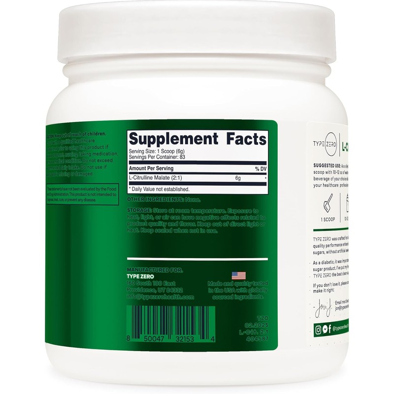 Type Zero Clean L-Citrulline Malate 2:1 Powder Drink Mix (500g,