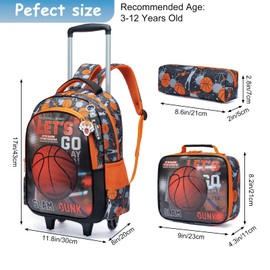 Egchescebo Kids Rolling Basketball Backpack for Boys Trolley Suitcases Luggage Travel with Wheels Bookbag Wheeled 3PCS Roller Backpacks Toddler Tote Bag Back Pack School Bags Set Elementary Red