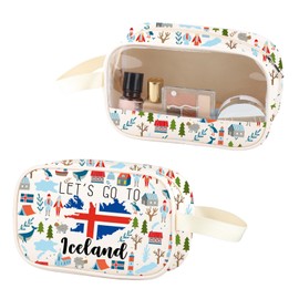 New Iceland Trip Souvenir Clear Makeup Bag Iceland Travel Journal PU Leather Cosmetic Bag Travel Vacation Gift (Iceland PU)