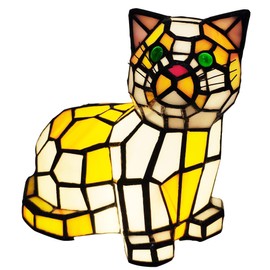 XPHMXP Mini Tiffany Cat Table Lamp Stained Glass Small Accent Desk Light Decoration Animal Night Light for Home Livingroom Decoration