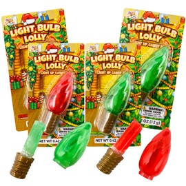 Needzo Christmas Light Up Lolly Lollipops, Festive Candy Lightbulb Gifts, Stocking Stuffers for Kids, Pack of 4