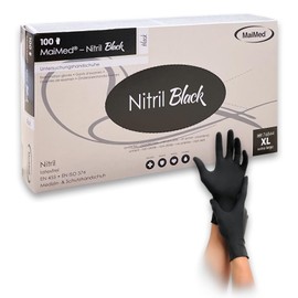 Saxomed Nitrile Gloves Black XL - Pack of 100 - Powder-Free, Tear-Resistant & Latex-Free Disposable Gloves - Ideal for Tattoo, Kitchen, Cleaning