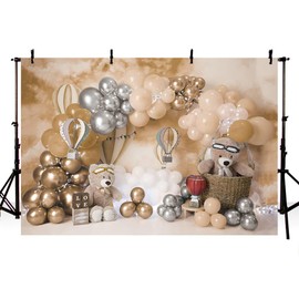 MEHOFOND Brown Bear Baby Adventure Boys Birthday Party Decoration Banner Photo Booth Props Studio 7x5ft