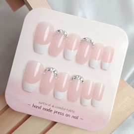 Gifiky Short False Nails Coffin French Press on Nails Nude Nails Tips Full Cover Cute Fake Nails for Women and Girls 24Pcs