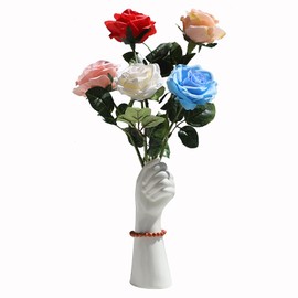 Romehaha Modern Decorative Ceramic Body Vase 23.5cm Height Hand Shaped Flower Coffee Table Shelf Farmhouse Table Decoration (Cream White)