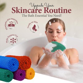 Real African Mesh Sponge Ghana with Hanging Cord Long Bath Sponge Exfoliating Sponge for Body and Back Great for Daily Bath, Long Scrubbing (Forest Green)