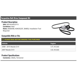 Serpentine Belt Drive Component Kit - Compatible with 2007-2015 Mazda CX-9