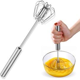 H&S Professional Egg Whisk Beater - Stainless Steel Wire Whisk Hand Push Semi Automatic Blender Mixer
