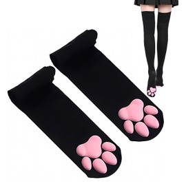 SUPTEC Cat Paw Thigh High Socks, Cute Soft 3D Kitten Paw Pad Claw Toe Beans Stockings for Girls Women Christmas Cat Cosplay
