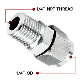 Beduan 304 Stainless Steel Compression Fitting Ferrule, 1/4" Tube OD x 1/4" NPT Male, Straight Adapter Connect with Double Ferrules