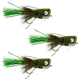 The Fly Fishing Place Olive Deer Hair Bass Bugs - Fly Fishing Popper Flies - Set of 3 Flies Hook Size 6