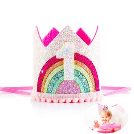Abeillo Baby Girls 1st Birthday Party Hat, Princess Girls First Birthday Crown, Adjustable 1st Birthday Hat Baby Crown for Baby Girls First Birthday Party