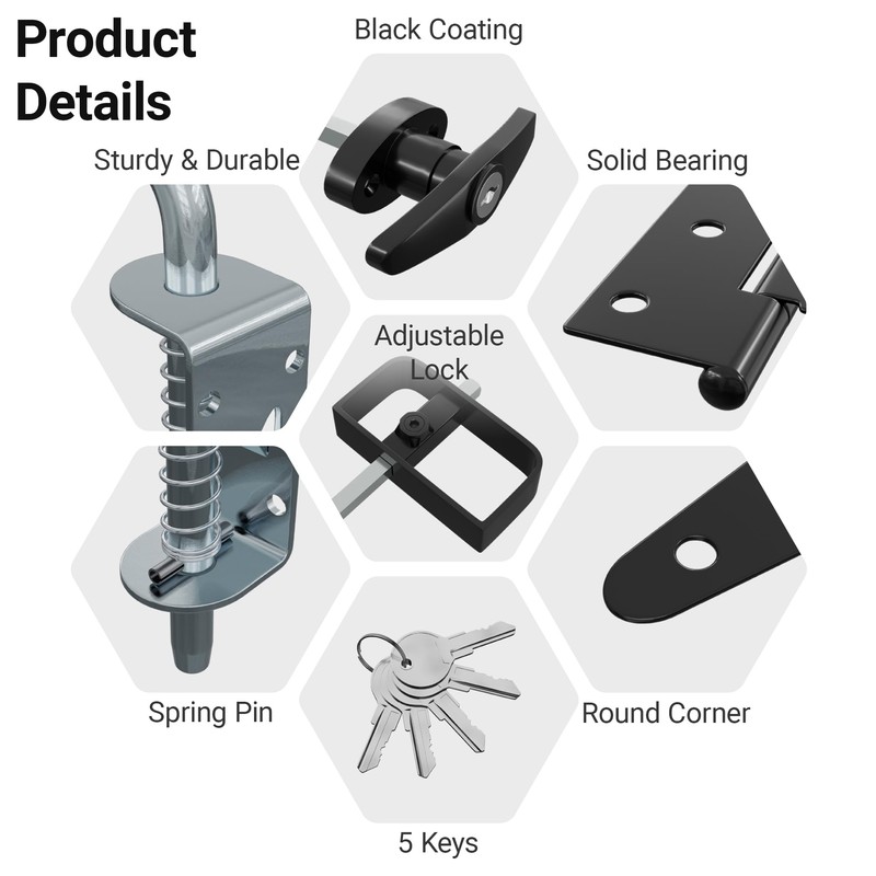SKYSEN Shed Door Hardware Kit, Complete Set with T-Handle Lock,