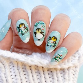 Maniology Arctic Penguins Nail Stamping Plate, Cool Winter Stamp Plates, Festive Holiday Season-Themed Manicure Designs