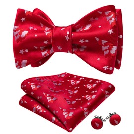Mens Christmas Bow Tie Set Xmas Self tied Bowties Fun Santa Snowflake Tree Holiday Festival Handkerchief Cufflink Red Green