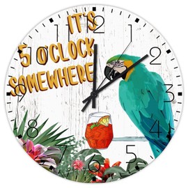 10 Inch Silent Non-Ticking Wall Clocks Battery Operated It's Five O'clock Somewhere Home Decoration for Patio Tiki Bar Pool Hot Tub Luau Modern Round Wooden Wall Clock Rustic for Indoor Restroom