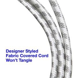 Clear Power 2-Pack 9 ft 3 Outlet Designer Fabric Indoor Extension Cord 16/2 SPT-2, 2 Prong Polarized, Low-Profile Flat Plug, Safety Plug Cap Included, Gray, DCIC-00532P-DC