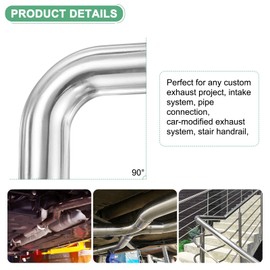 M METERXITY OD 1.3 Inch 90 Degree Mandrel Bend Elbow, Thicken 1.5 mm 304 Stainless Steel Exhaust Elbow Pipe for Car Modified Exhaust System, Stair Handrail Bend, Height 75 mm