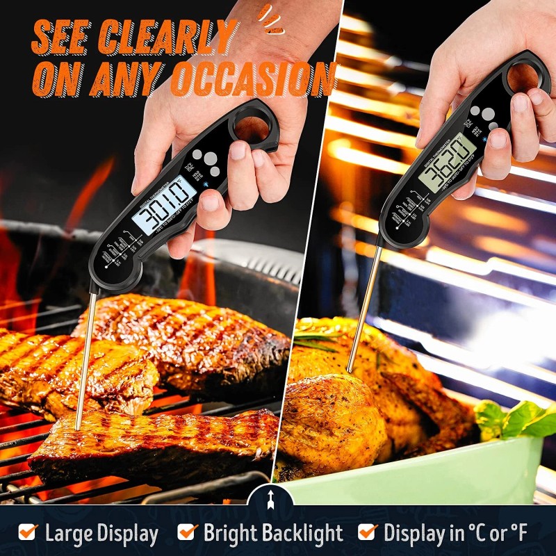 ImSaferell Ultra Fast Meat Thermometer with Large Backlight Display and