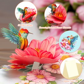 Tasodin Mothers Day Pop Up Card, Hummingbird Birthday Card, 6x8 Inch 3D Popup Birthday Greeting Card for Her Women Mom Wife Grandma Daughter Sister