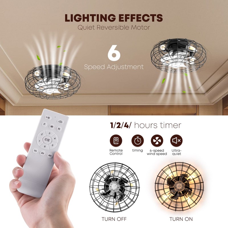 NookNova Ceiling Fan with Lights, 16 Inch Caged Ceiling Fan