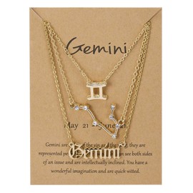 3Pcs Zodiac Necklace Set 12 Constellation Sign Pendant Necklace Astrology Birthday Gift for Women (Gemini(5.21~6.21))