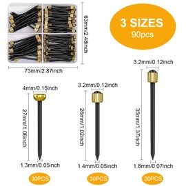 Pack of 90 high-quality steel nails, 3 sizes, picture nails, brass head pins, 1.3/1.4/1.8 mm, steel nails for pictures with storage box, wall nail for hanging pictures, concrete nails for hanging