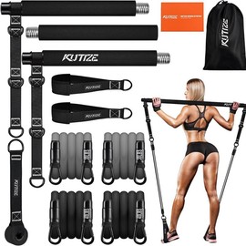 Pilates Bar Kit with Resistance Bands, Pilates Equipment, Multifunctional Pilates Bar for Women & Men, Pilates bar kit for for Hip, Back, Arm, Full-Body Workouts, Home Gym Strength Training Equipment,Best Christmas gift for mom/girl - Color: Black