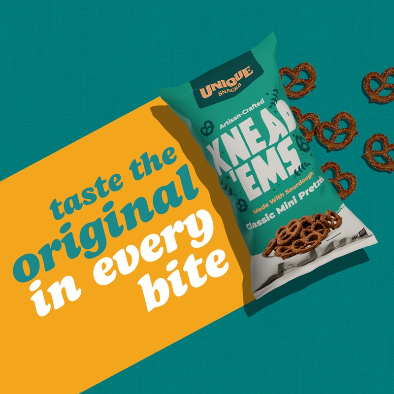 Unique Snacks Knead 'Ems, Sourdough Mini Pretzels, Artisan-Crafted Vegan Snacks,