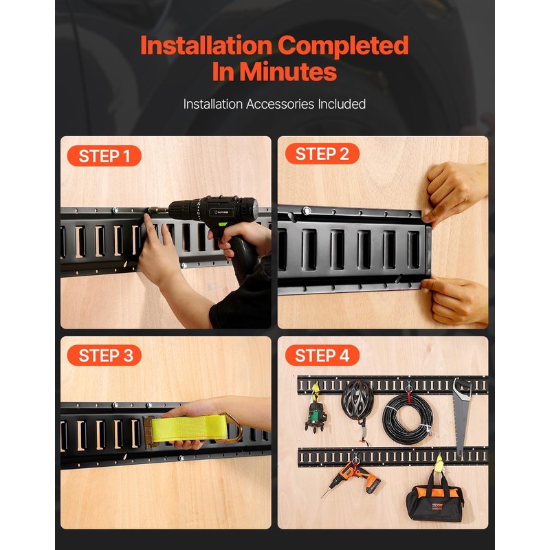 VEVOR E-Track Tie-Down Rail Kit, 5' E Tracks Set, 16Pcs