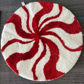 Christmas Bathroom Rugs, Candy Bath Mat Christmas Decor, Cute Round Mat Tufted Carpet Non Slip, Soft Floor Carpet for Living Room Bedroom, Holiday Doormat Y2K Room Decor Red Rug 24 Inch