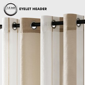 EMEMA Modern Voile Curtains with Eyelets Set of 2 Transparent Stripes White and Light Green 140 x 175 cm for Living Room Bedroom Simple Elegant Design