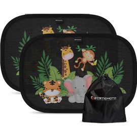 Systemoto Sonnenschutz Auto Baby - Extra dunkel - Zertifizierter UV-Schutz - 2er Set Autofenster Sonnenschutz für Kinder (Wildlife)