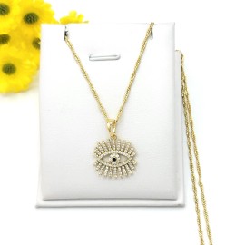 JEYFEL XP 14K Gold Plated Evil Eye Pendant & Chain. Good Luck Protection Talisman Necklace