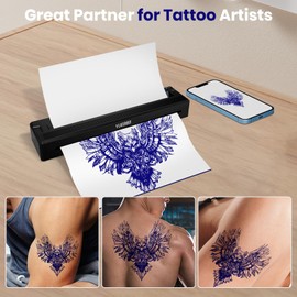 YUEBBB Tattoo Stencil Printer, Portable Tattoo Printer, Wireless-Bluetooth-Thermal Tattoo Transfer Machine with 10pcs Thermal Papers & 3pcs Transfer Papers, Support Mobile & PC