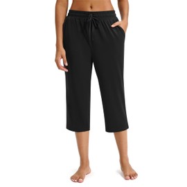 Maxbee Capri Pants for Women Drawstring Workout Sweatpants Comfy Lounge Elastic Waist Yoga Pants Black