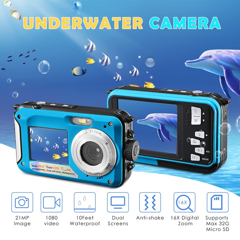 Helangel Digital Camera Waterproof Full HD 2.7K 48MP Underwater Camera