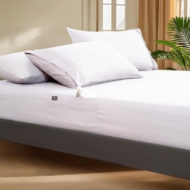 Popfavor Deep Pocket Queen Fitted Sheet with Straps - Fits Mattresses Up to 21" Thick - 3 PCS Bed Sheets - Moisture Wicking, Cooling & Soft Fitted Sheet & Pillow Cases (White)