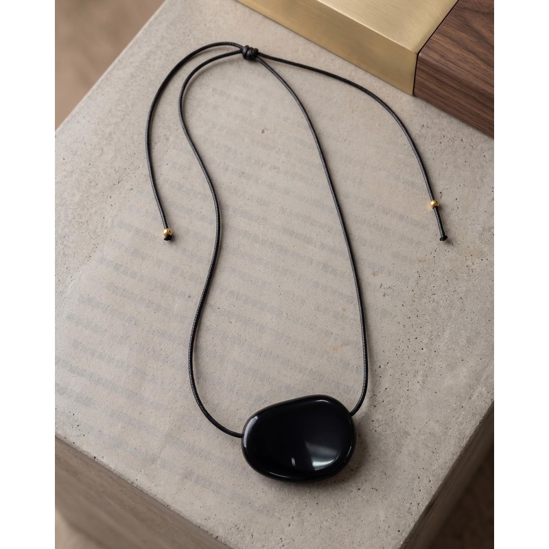 Sunongxin Natural Obsidian Pebble Pendant Necklace