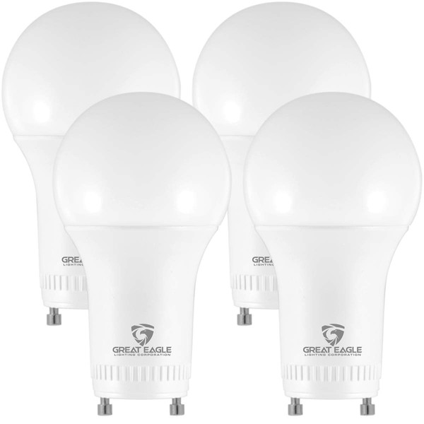 GREAT EAGLE LIGHTING CORPORATION LED GU24 Base, A19 Shape, 9W (60W Equivalent), Dimmable, 3000K Soft White, 750 Lumens, UL Listed, Twist-in Light Bulb (4-Pack)
